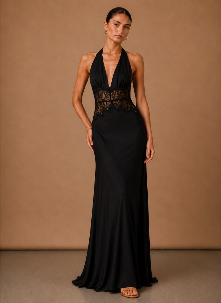 Women’s Satin Halter Maxi Dress – Elegant Wedding Guest | Areleon
