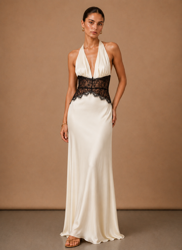 Women’s Satin Halter Maxi Dress – Elegant Wedding Guest | Areleon