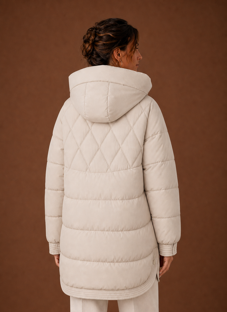 Women's Puffer Jacket - Hooded Longline Diamond Quilting | Areleon