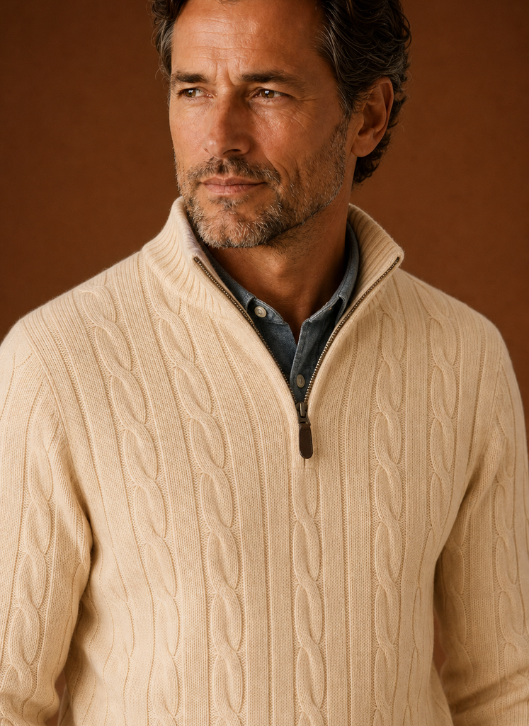 Men's Cable Knit Quarter Zip Sweater - Casual Pullover | Areleon