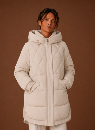 Women's Puffer Jacket - Hooded Longline Diamond Quilting | Areleon