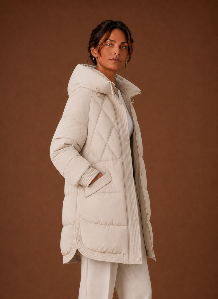 Women's Puffer Jacket - Hooded Longline Diamond Quilting | Areleon