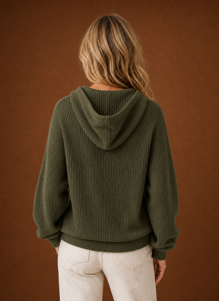 Women's Knit Cardigan - Ribbed Hooded Button Sweater | Areleon
