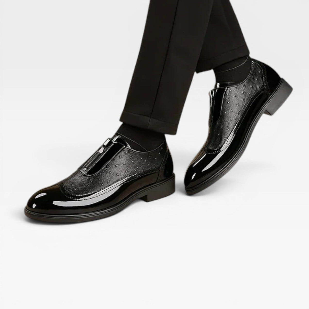Men's Patent Ostrich Texture Oxford Shoes – Elegant Two Tone Brogue Formal Style