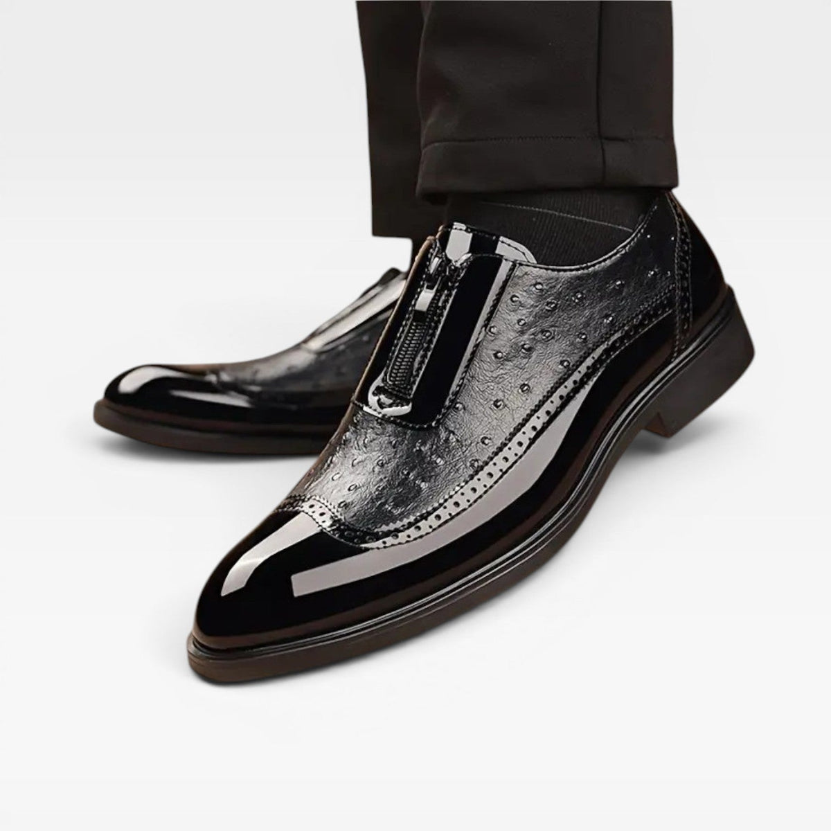 Men's Patent Ostrich Texture Oxford Shoes – Elegant Two Tone Brogue Formal Style