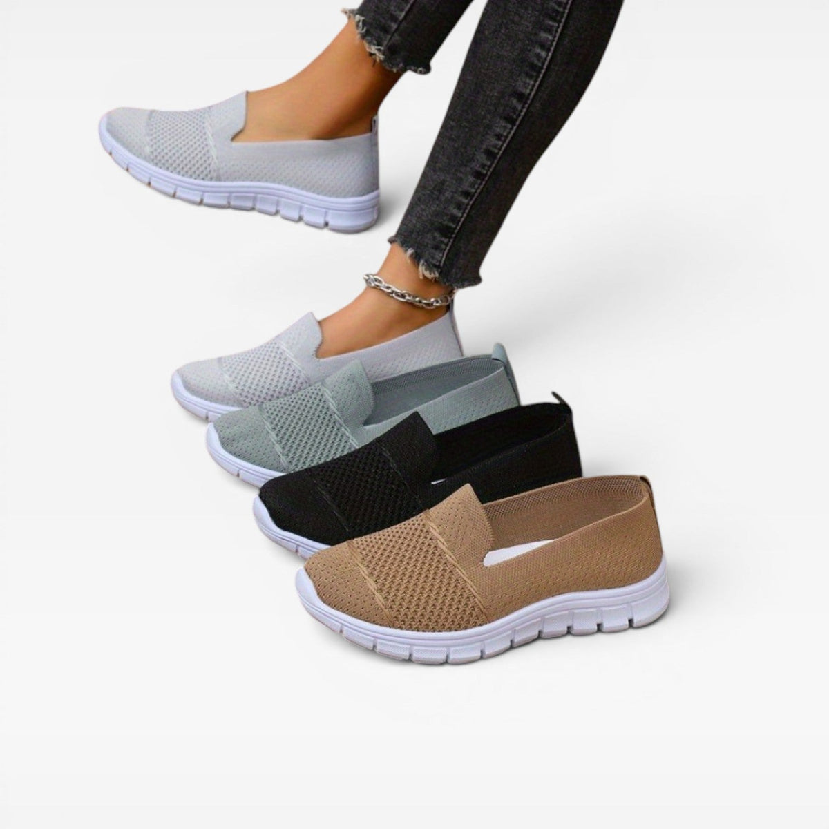 Women's Breathable Knit Slip On Sneakers – Lightweight Comfort Trainers