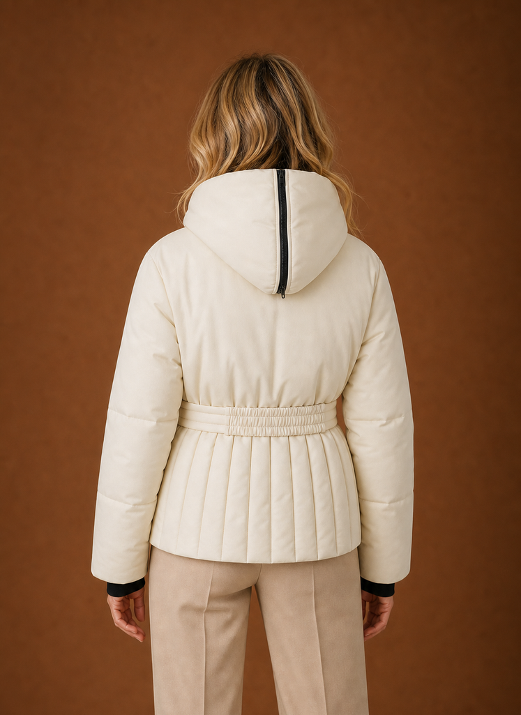 Women's Quilted Jacket - Belted Pleated Detail | Areleon