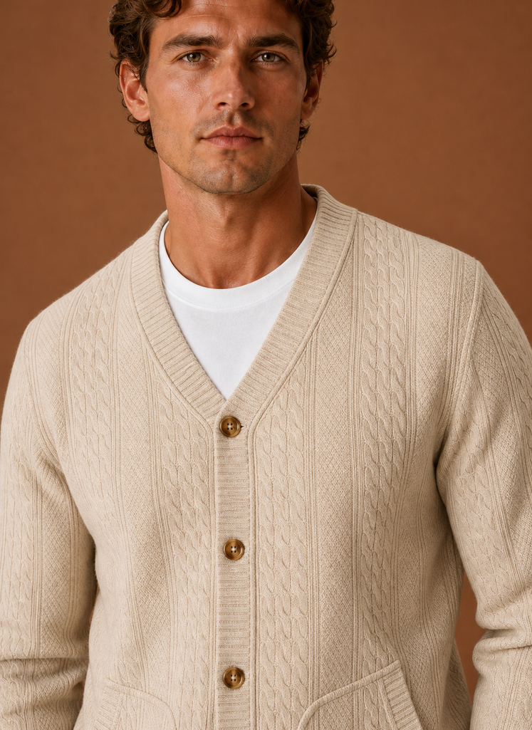Men's Cable Knit Cardigan - V-Neck Button Front Sweater | Areleon
