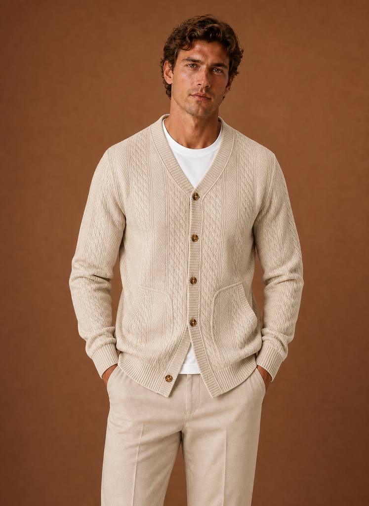 Men's Cable Knit Cardigan - V-Neck Button Front Sweater | Areleon