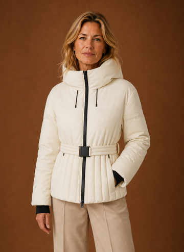 Women's Quilted Jacket - Belted Pleated Detail | Areleon