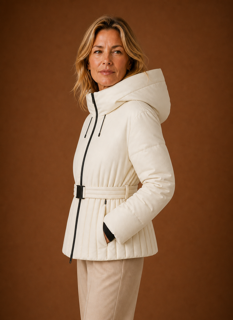 Women's Quilted Jacket - Belted Pleated Detail | Areleon