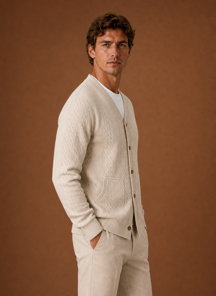 Men's Cable Knit Cardigan - V-Neck Button Front Sweater | Areleon