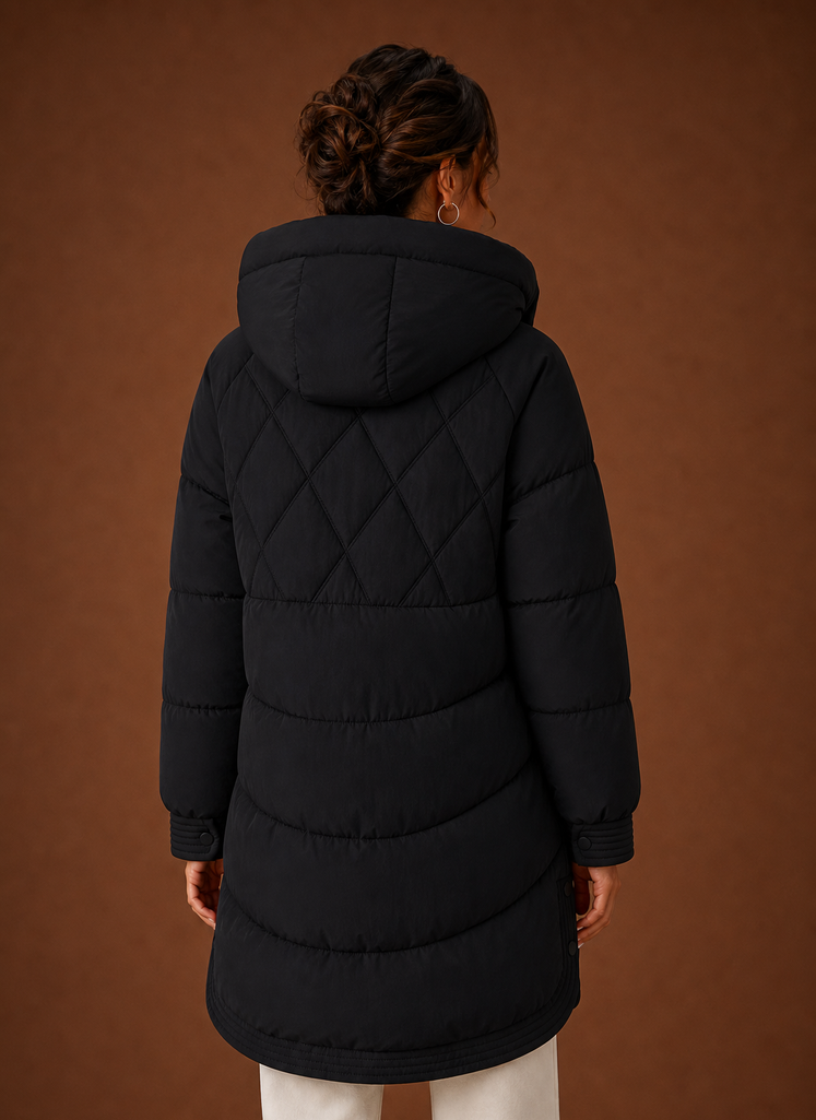 Women's Puffer Jacket - Hooded Longline Diamond Quilting | Areleon
