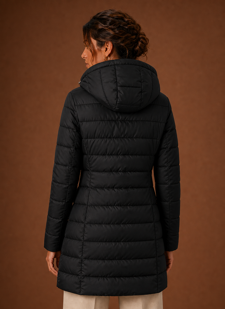 Women's Long Puffer Coat - Hooded Faux Fur Lined Winter Coat | Areleon
