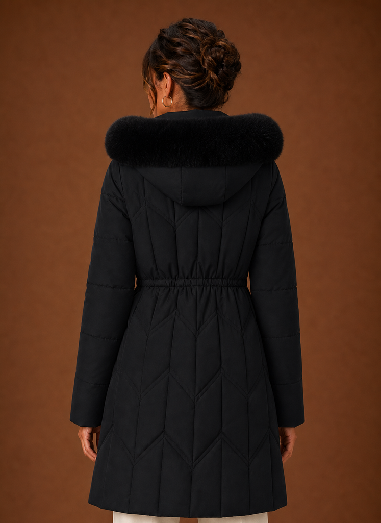 Women's Puffer Coat - Long Faux Fur Hood Winter Coat | Areleon
