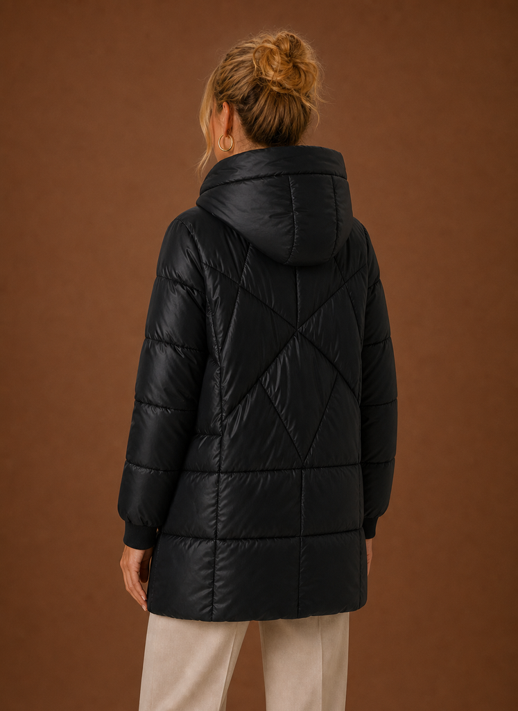 Women's Long Puffer Jacket - Hooded Winter Coat | Areleon