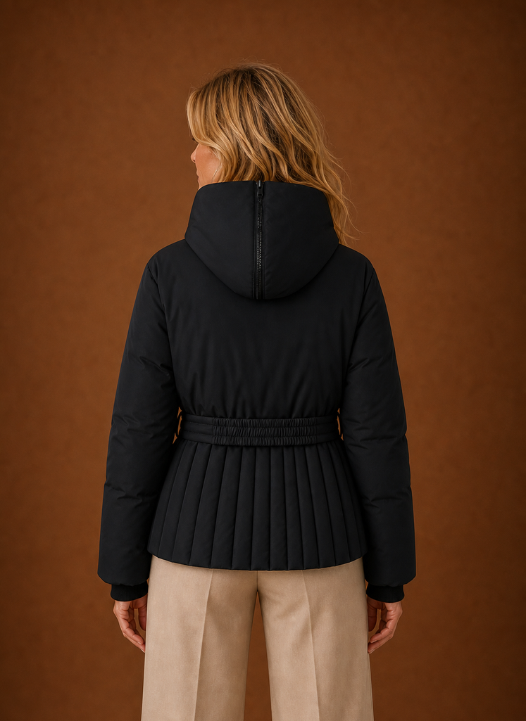 Women's Quilted Jacket - Belted Pleated Detail | Areleon