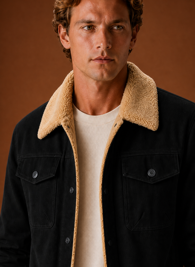 Men's Sherpa Jacket - Fleece Collar Lined Casual Jacket | Areleon