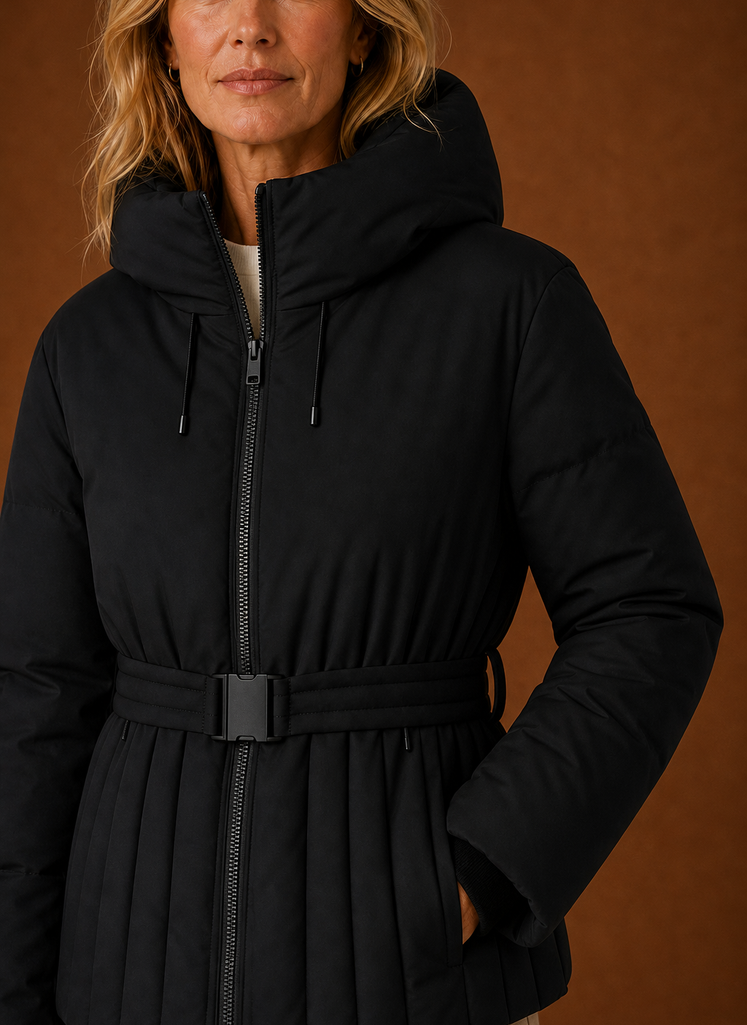 Women's Quilted Jacket - Belted Pleated Detail | Areleon