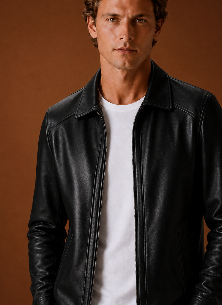 Men's Leather Look Jacket Classic Zip Jacket | Areleon