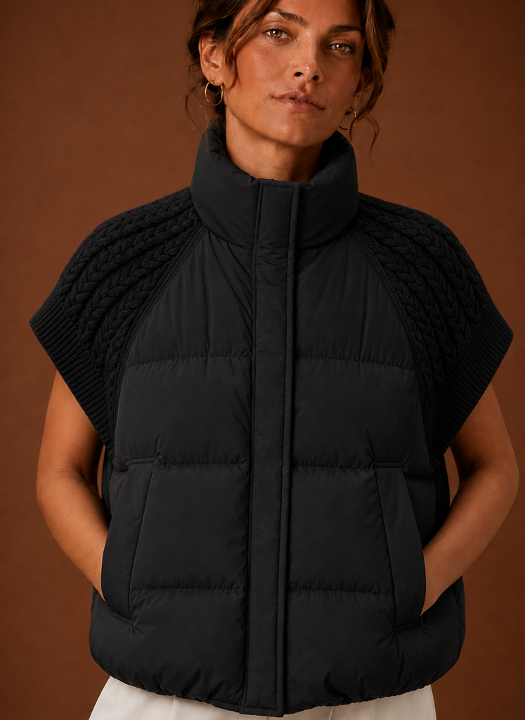 Women's Puffer Vest - Knit-Shoulder Sleeveless Jacket | Areleon