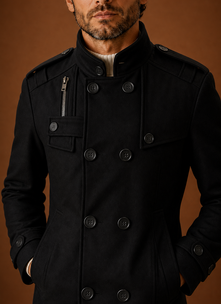 Men's Overcoat - Double-Breasted Button-Front Coat | Areleon