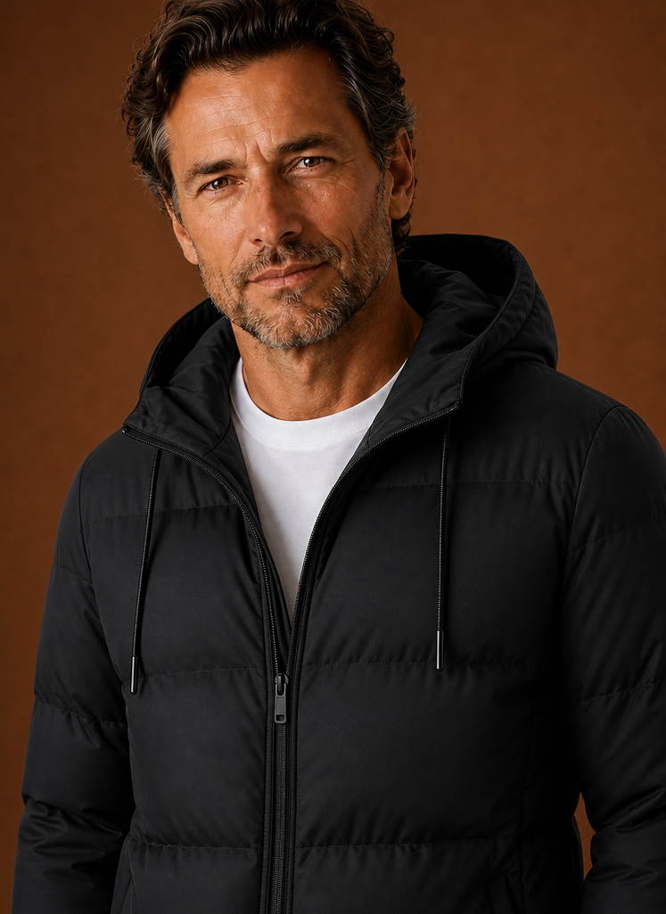 Men's Puffer Jacket Hooded Zip Front Cold-Weather Coat | Areleon