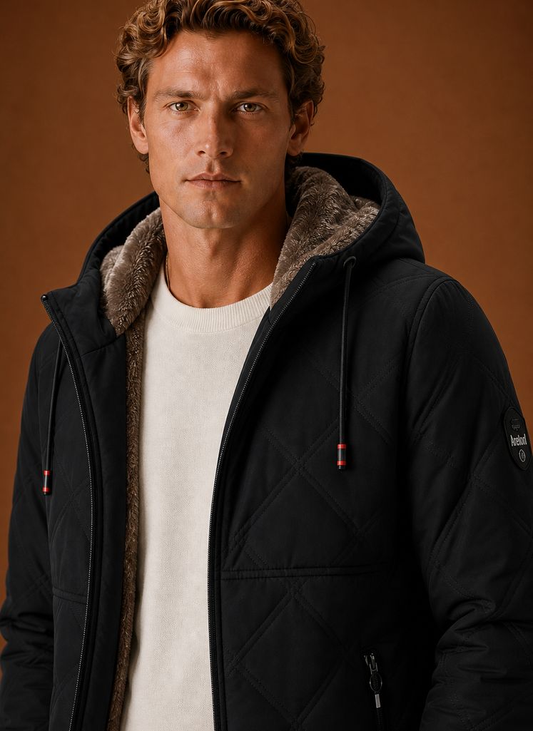 Men's Quilted Puffer Jacket - Hooded Faux-Fur Lined Winter Coat | Areleon