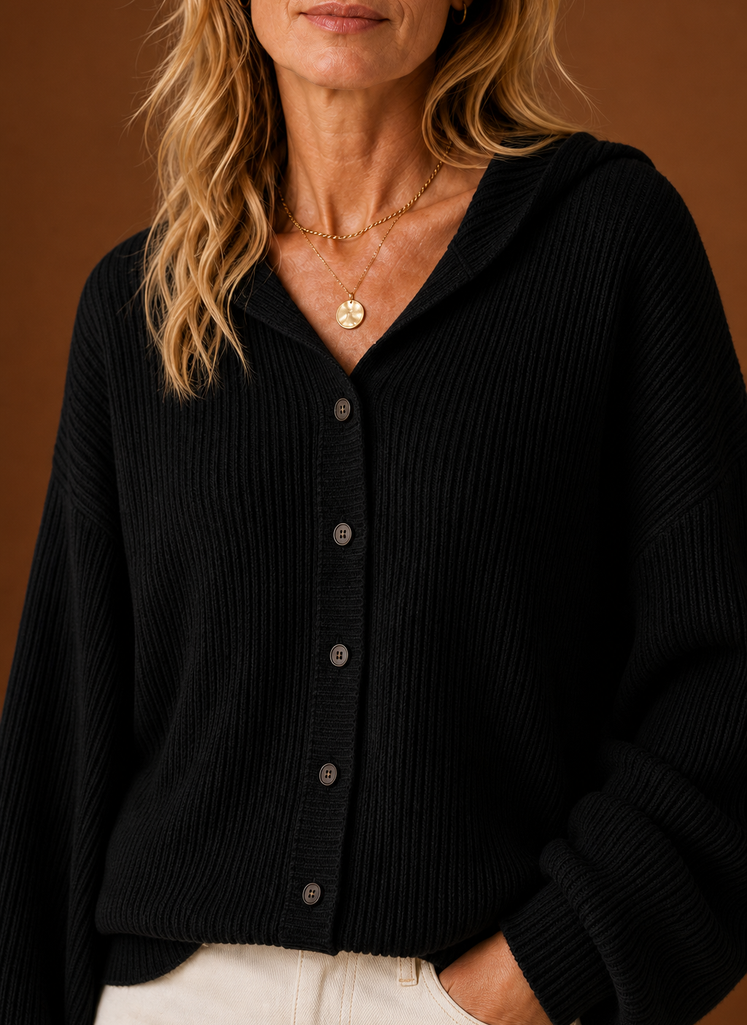 Women's Knit Cardigan - Ribbed Hooded Button Sweater | Areleon