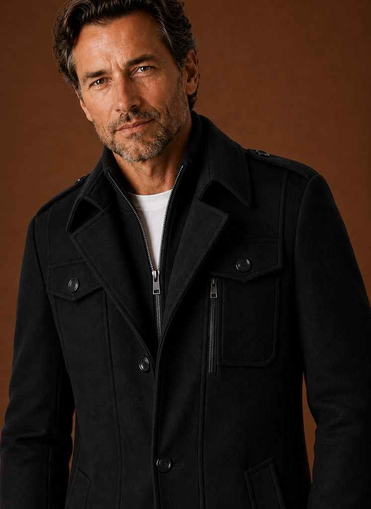 Men's Mid-Long Coat - Wool Blend Overcoat | Areleon