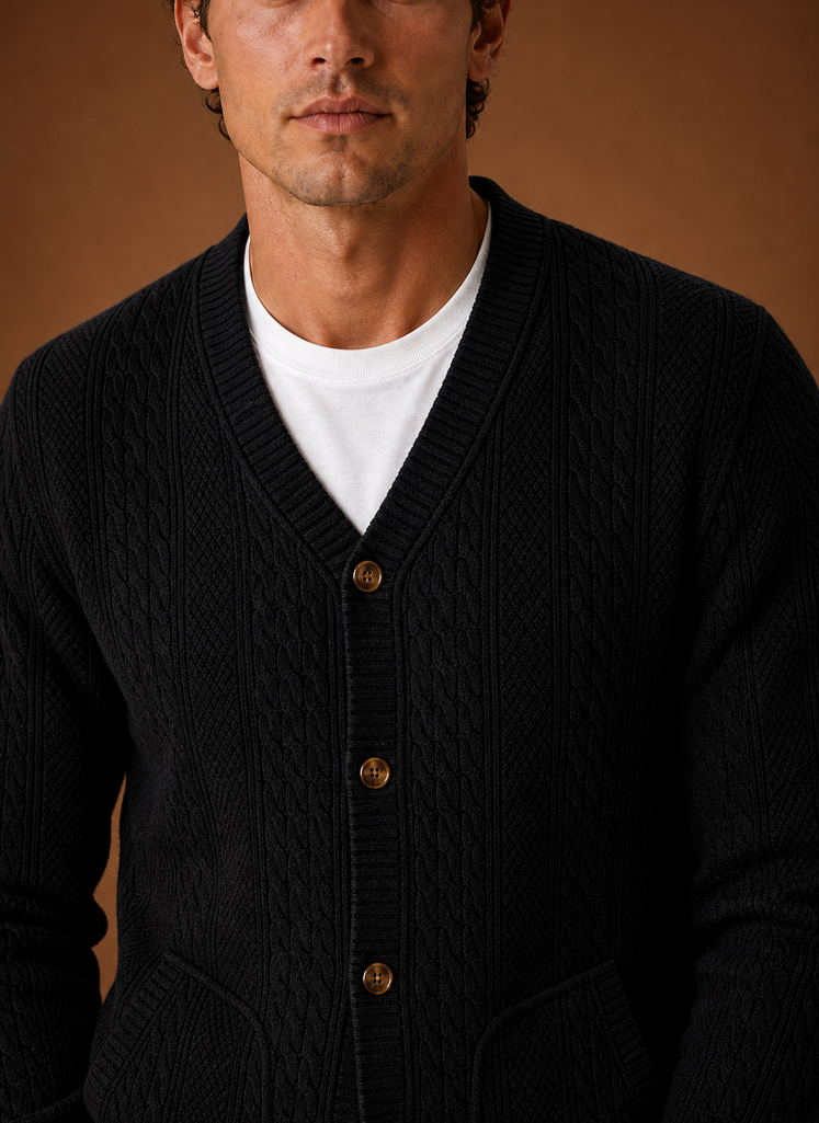 Men's Cable Knit Cardigan - V-Neck Button Front Sweater | Areleon