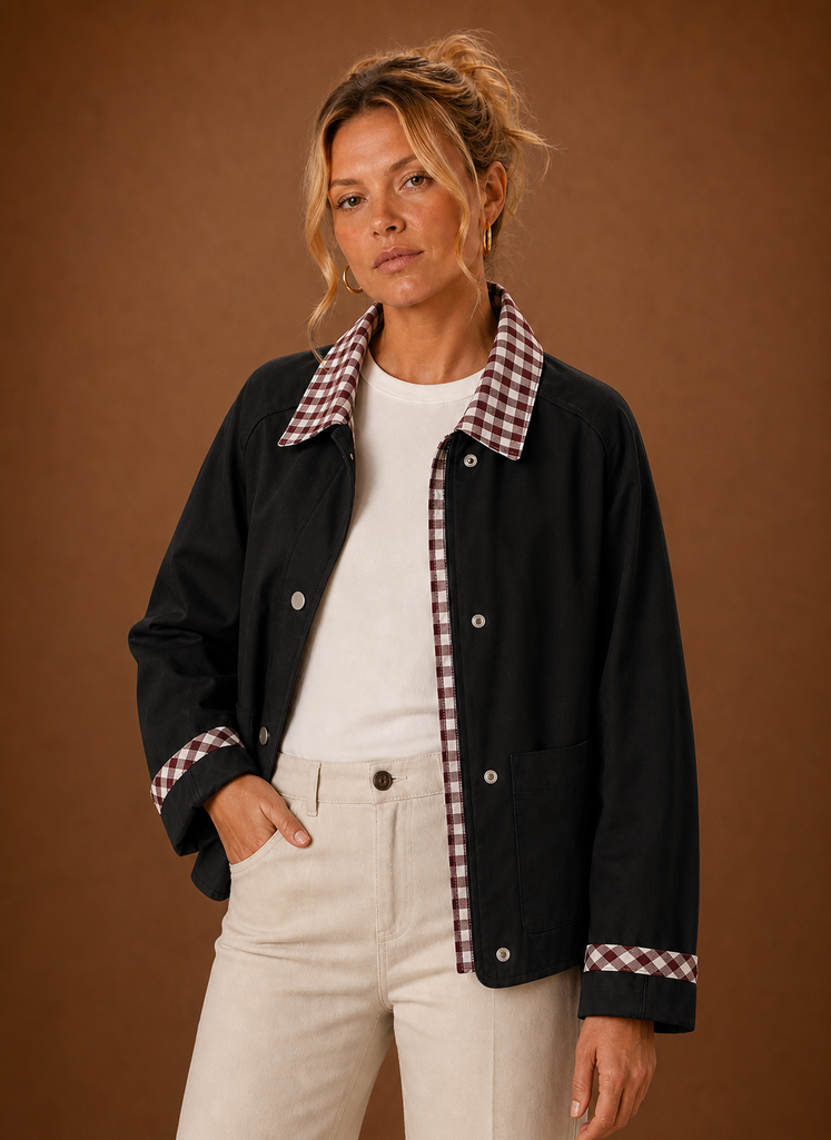 Women’s Barn Jacket - Check Collar Casual Coat | Areleon