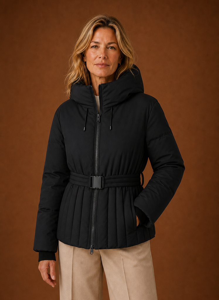 Women's Quilted Jacket - Belted Pleated Detail | Areleon