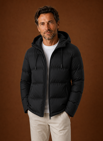 Men's Puffer Jacket Hooded Zip Front Cold-Weather Coat | Areleon