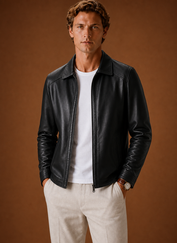 Men's Leather Look Jacket Classic Zip Jacket | Areleon