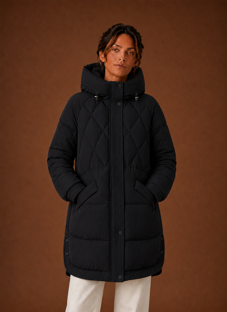 Women's Puffer Jacket - Hooded Longline Diamond Quilting | Areleon