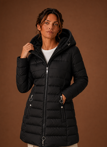 Women's Long Puffer Coat - Hooded Faux Fur Lined Winter Coat | Areleon