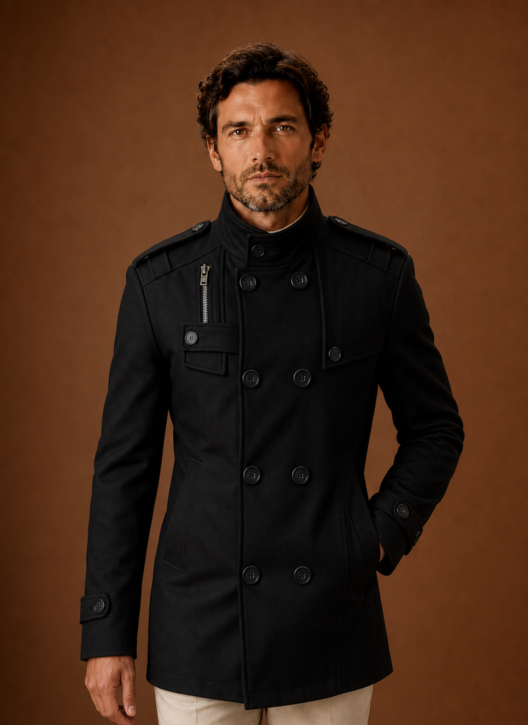 Men's Overcoat - Double-Breasted Button-Front Coat | Areleon