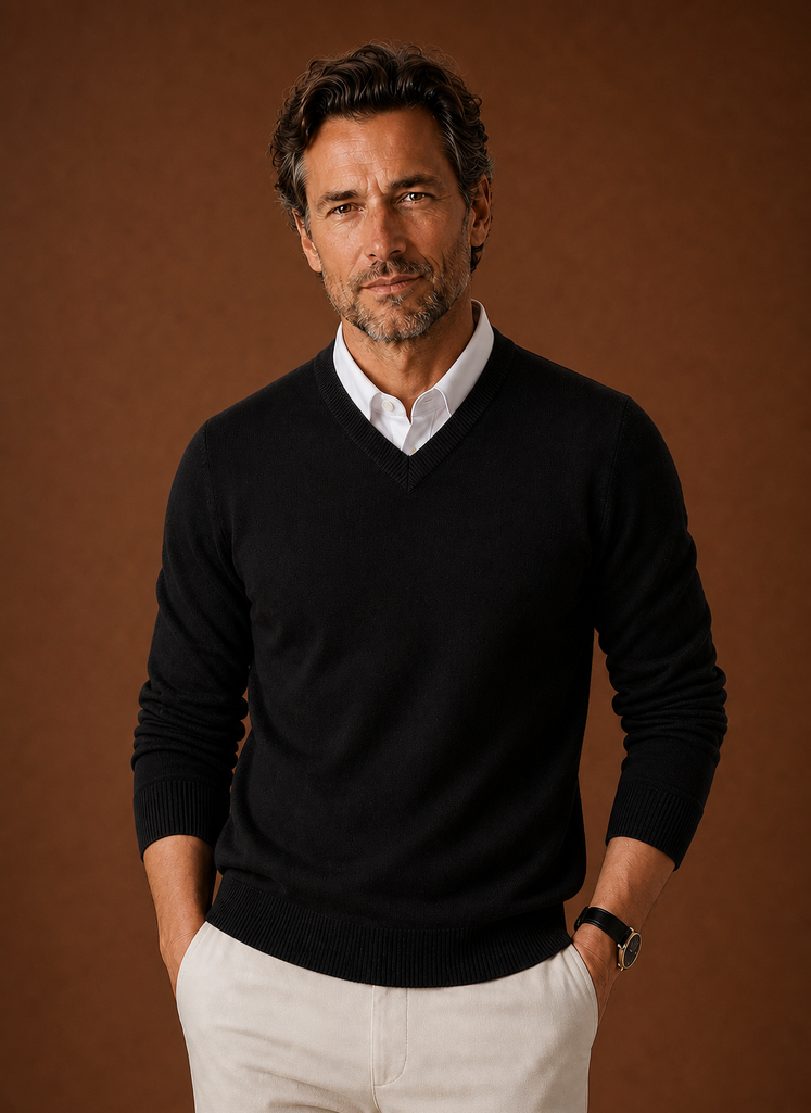 Men's V-Neck Knit Sweater - Casual Pullover | Areleon