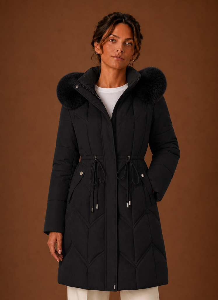 Women's Puffer Coat - Long Faux Fur Hood Winter Coat | Areleon