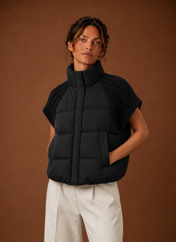 Women's Puffer Vest - Knit-Shoulder Sleeveless Jacket | Areleon