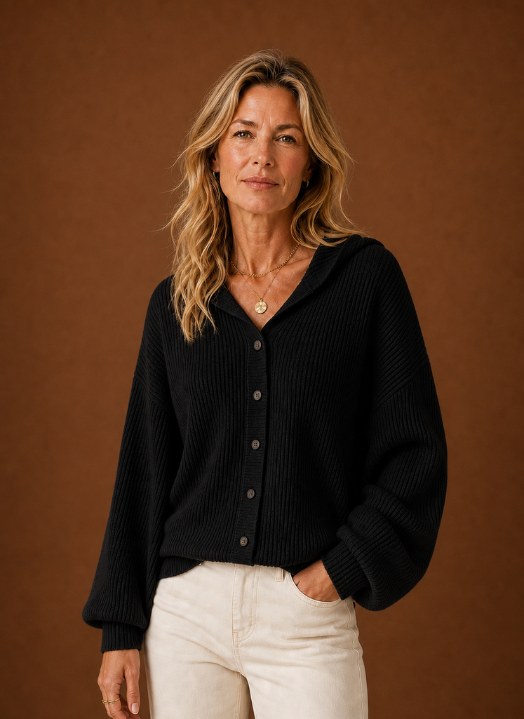 Women's Knit Cardigan - Ribbed Hooded Button Sweater | Areleon