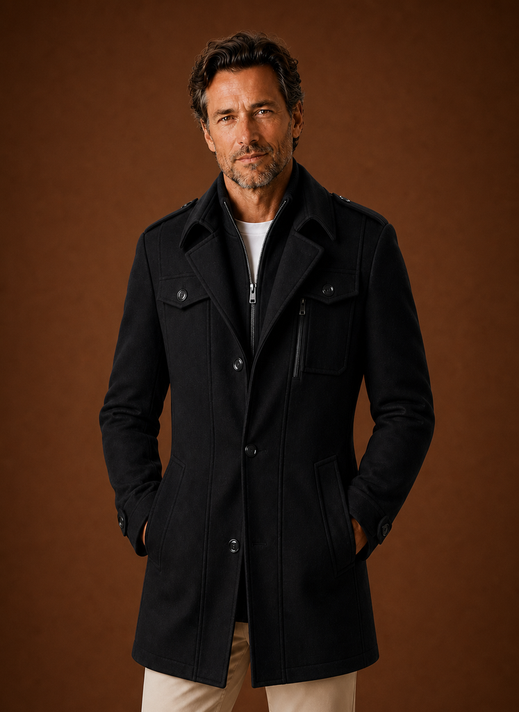 Men's Mid-Long Coat - Wool Blend Overcoat | Areleon