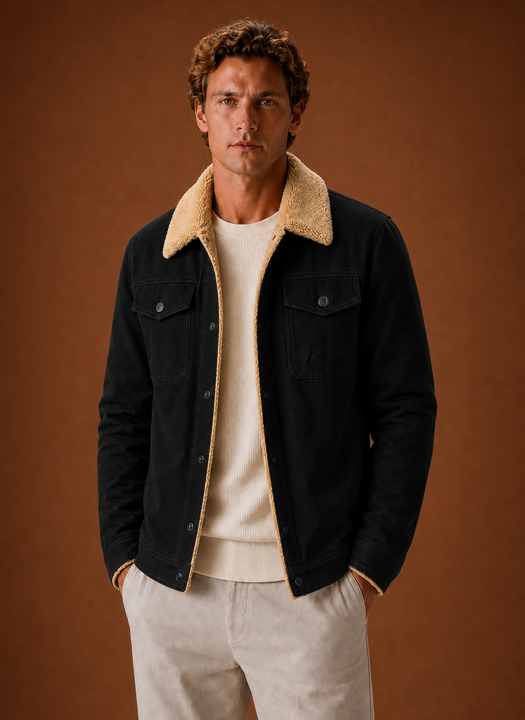 Men's Sherpa Jacket - Fleece Collar Lined Casual Jacket | Areleon