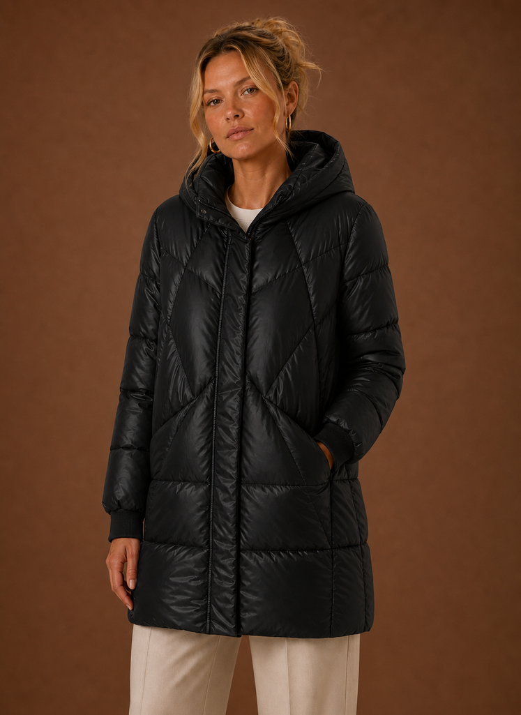 Women's Long Puffer Jacket - Hooded Winter Coat | Areleon