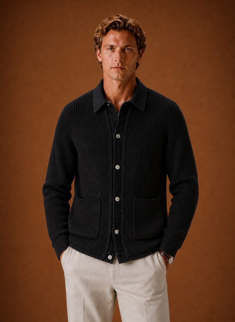 Men's Knit Cardigan  - Button Front Denim Sweater | Areleon