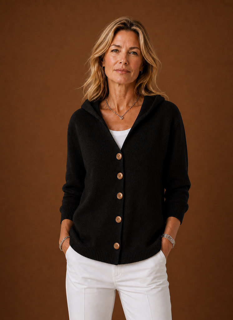 Women's Knit Cardigan - Hooded Button-Front Sweater | Areleon