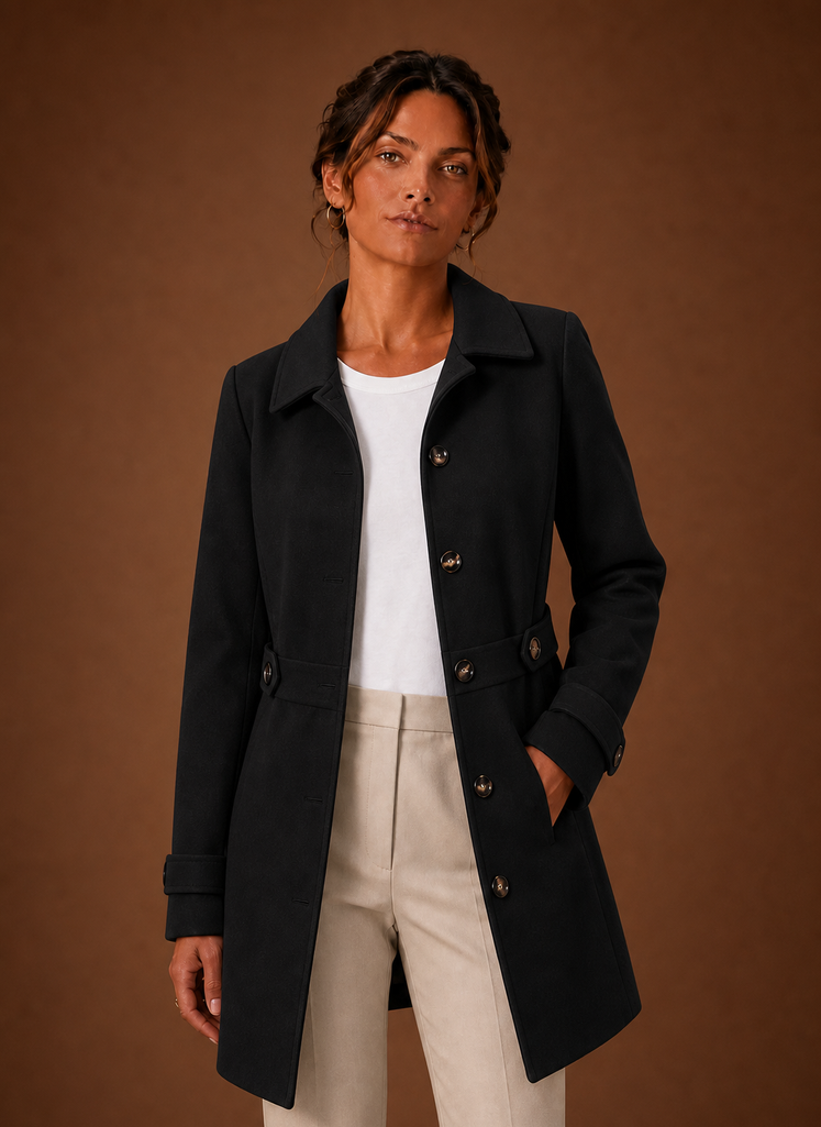 Women's Trench Coat - Mid-Length Button Front Jacket | Areleon