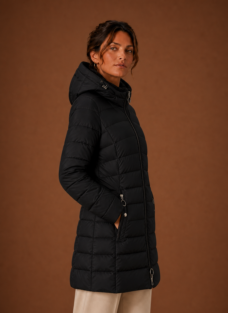 Women's Long Puffer Coat - Hooded Faux Fur Lined Winter Coat | Areleon