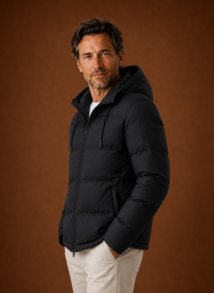 Men's Puffer Jacket Hooded Zip Front Cold-Weather Coat | Areleon